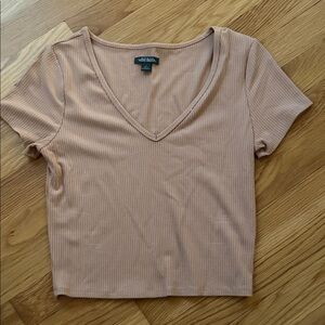 Wild Fable Ribbed V-Neck Crop Top in Beige
